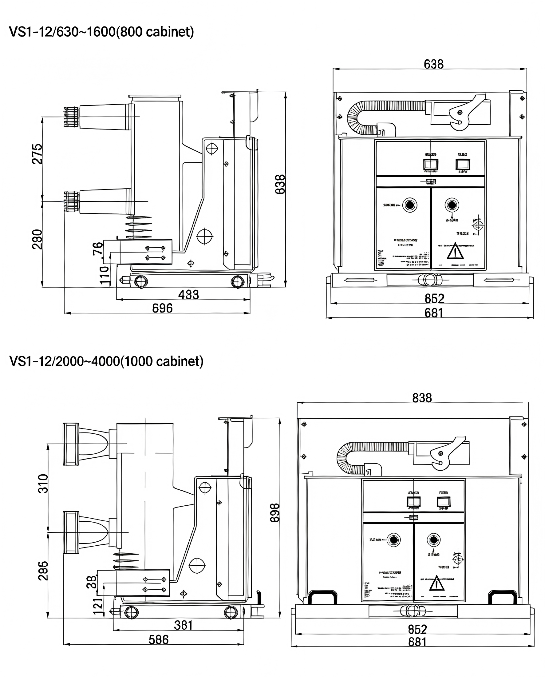Outline and Installation Dimensions of ZN63(VS1)-12