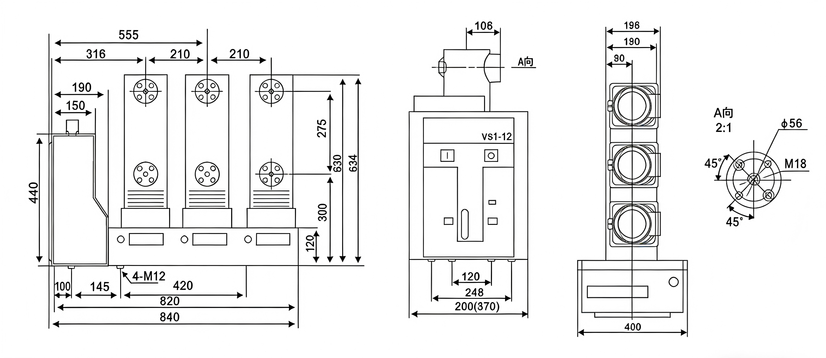 Outline and Installation Dimensions of ZN63(VS1)-12