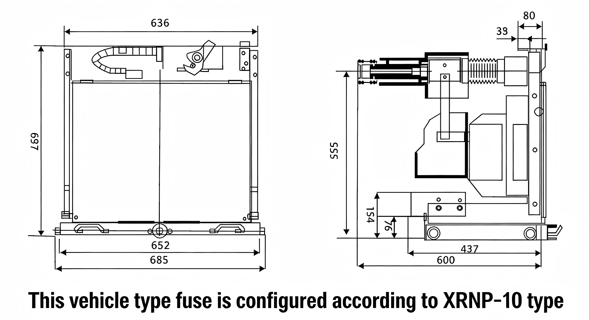 Fuse + Lightning Arrester Handcart VD4 Size Drawing
