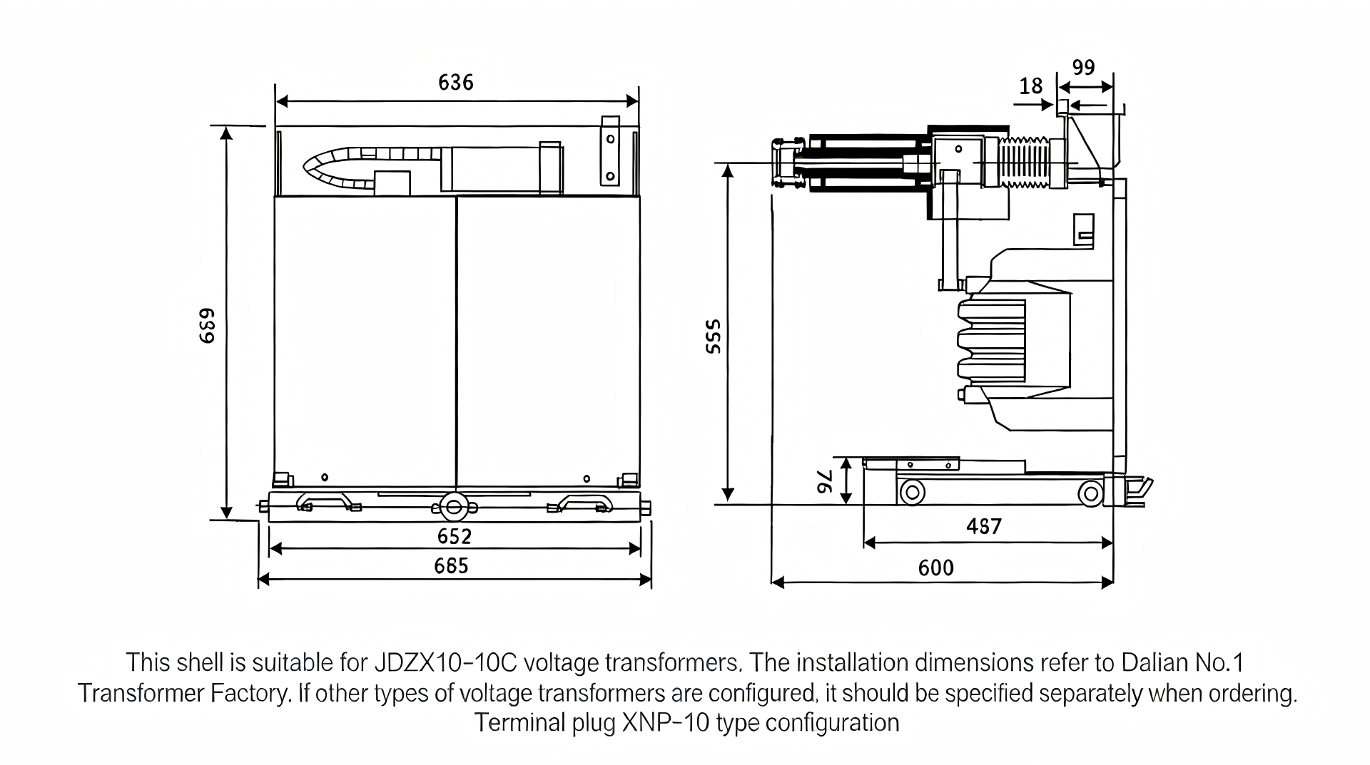 630A~1250A Isolation + PT Handcart Size Drawing
